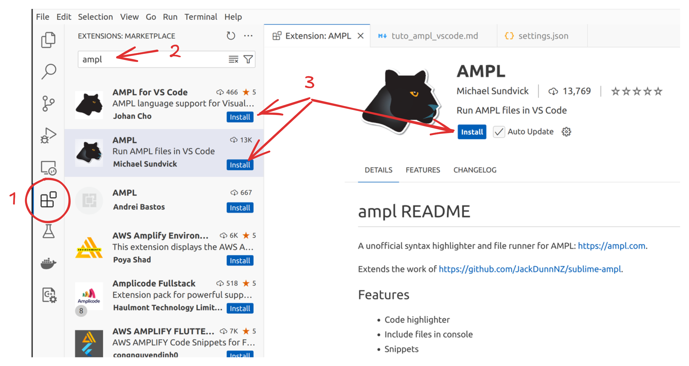 AMPL Extension Installation